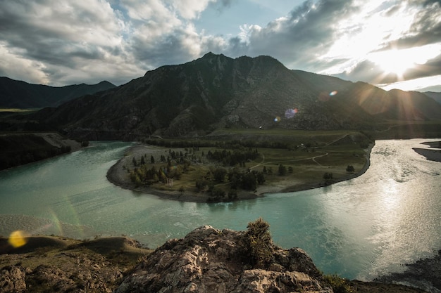 The confluence of the Chuya and Katun rivers in the Altai Mountains