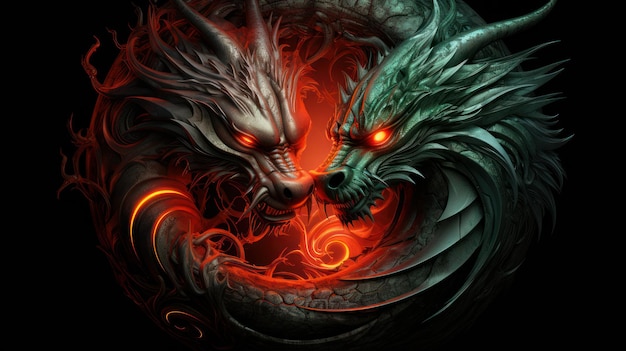 Confrontation of two dragons green and red