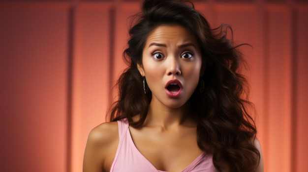 Confused Asian girl in front of a pink background