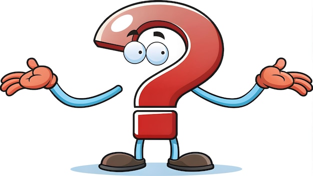 Confused Cartoon Character Shrugging with a Giant Question Mark Floating Above A Fun and Playful