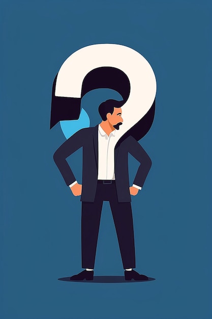 Photo confused man with question mark concept flat illustration