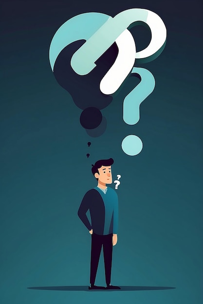 Photo confused man with question mark concept flat illustration