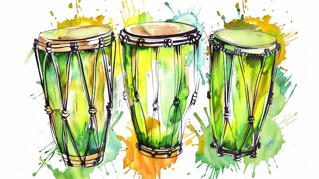 Photo conga drums colorful watercolor with color splash illustration