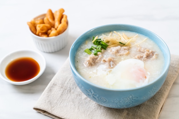 congee with minced pork in bowl