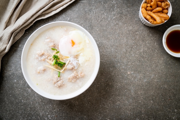 congee with minced pork in bowl