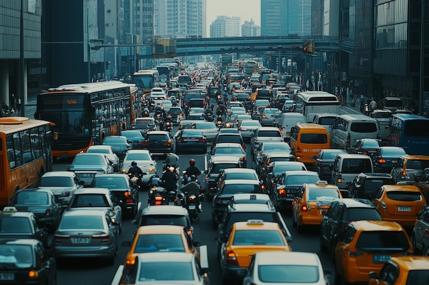 Photo congested road in a busy city during peak hour