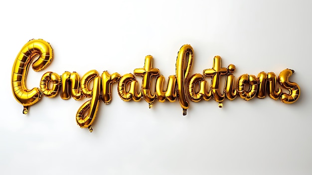 Photo congratulations in golden foil balloon effect isolated on white background