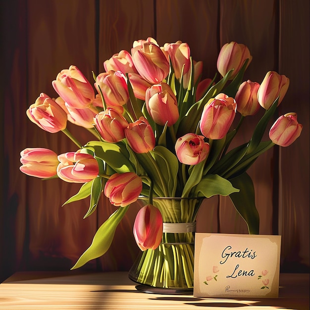 Congratulations Lena Tulip Bouquet with Card