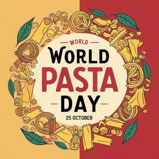 Congratulatory Message for World Pasta Day with Pasta Art Featuring Various Italian Pasta Types