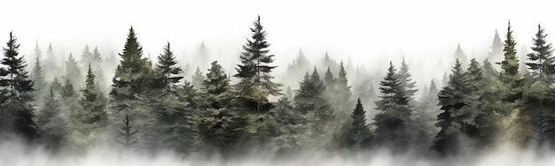 coniferous forest isolated on a white background panorama tops of fir trees