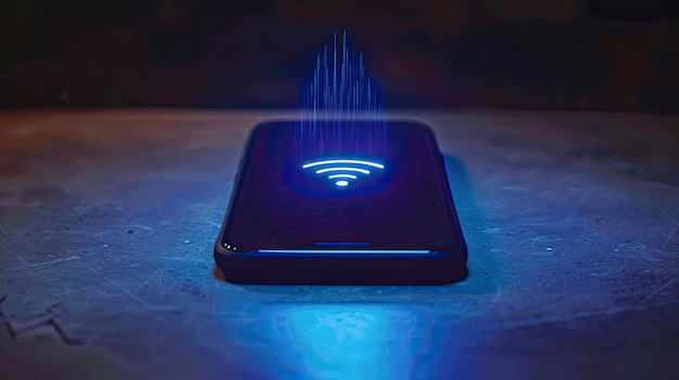 Photo connected smartphone with blue light