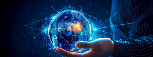 Connecting business on the planet with the help of global networks banner made with Generative AI