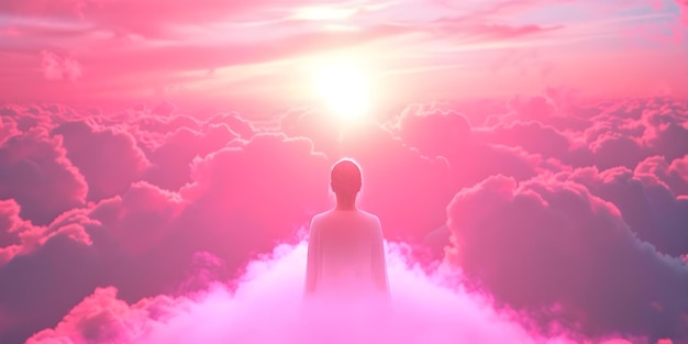 Connecting with the supernatural A spiritual woman enveloped in a pink cloud Concept Spiritual Woman Pink Cloud Supernatural Energy Connection with Spirits Mystic Auras