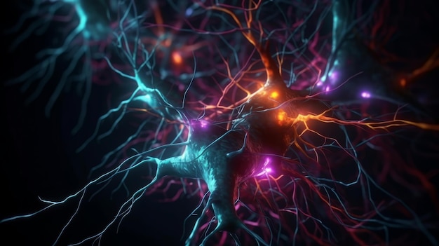 Connections explosion brain neural network in 3D Journey