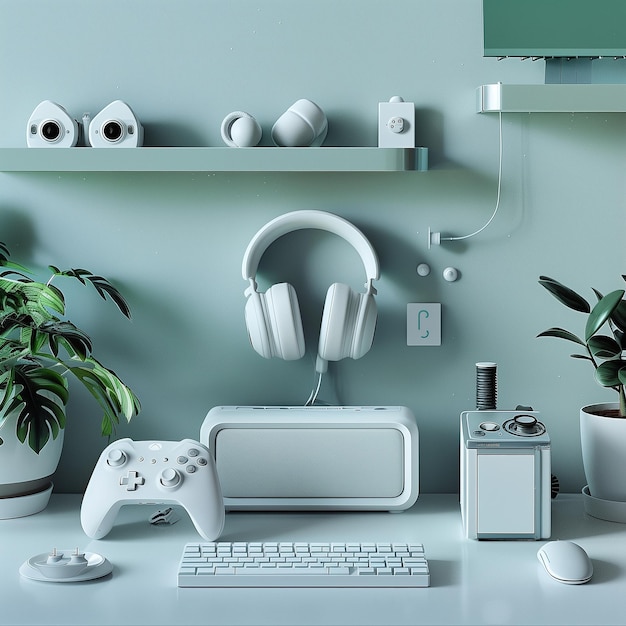 Console accessories and gaming accessories detailed modern look cool hues