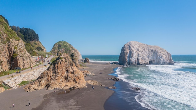 Constitucion and piedra iglesia view chile Aerial photo with horizontal drone of the sea shoreline