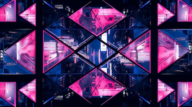 Construct minimalist kaleidoscopic Urban skyline neon city speed