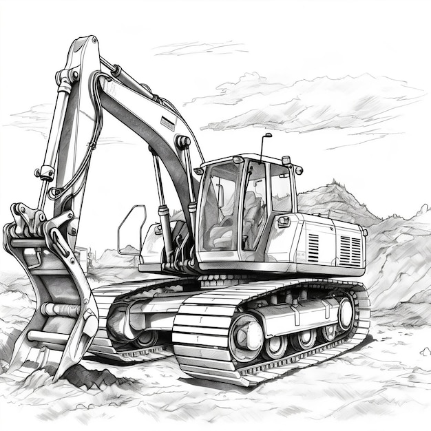 Construction Coloring Pages Excavators and Front Loaders Generative AI