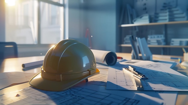 Construction company Concept construction business Layout of the house Helmet Roule Generative AI