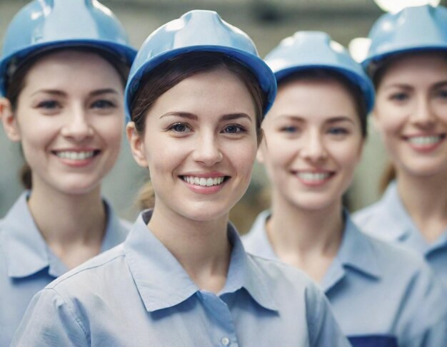 A construction confidence cropped smiling portrait group of attractive female engineers standing