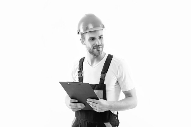 Construction documents signing a contract engineer hold clipboard safety work expertise