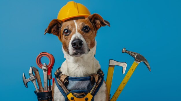 Photo a construction dog worker equipped with various tools