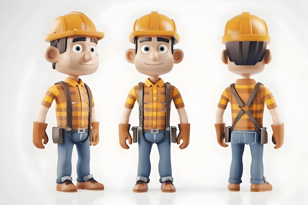 Construction Engineer Character 3D Avatar in Uniform with Hard Hat and Safety Gear