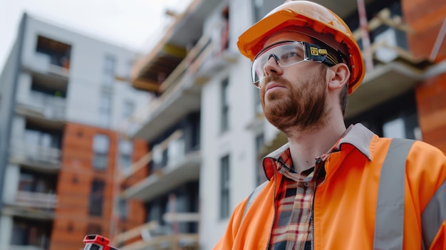 A construction engineer using a laser level to ensure accurate measurements onsite