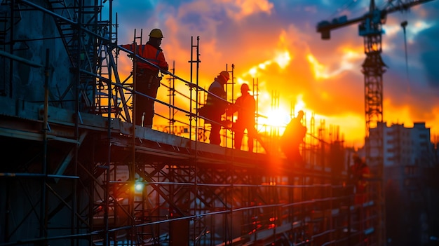 Construction engineers in safety gear planning at construction site