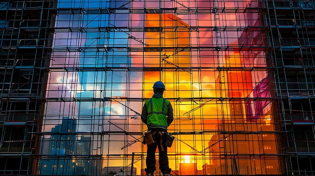 Construction engineers in safety gear planning at construction site