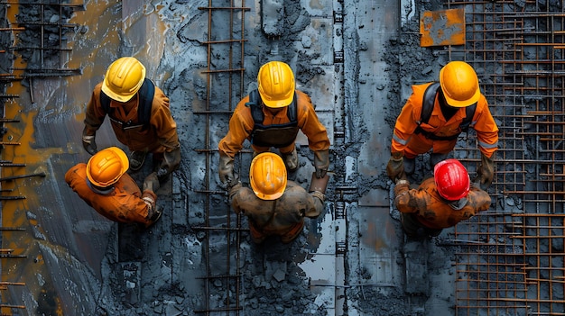 Construction engineers in safety gear planning at construction site