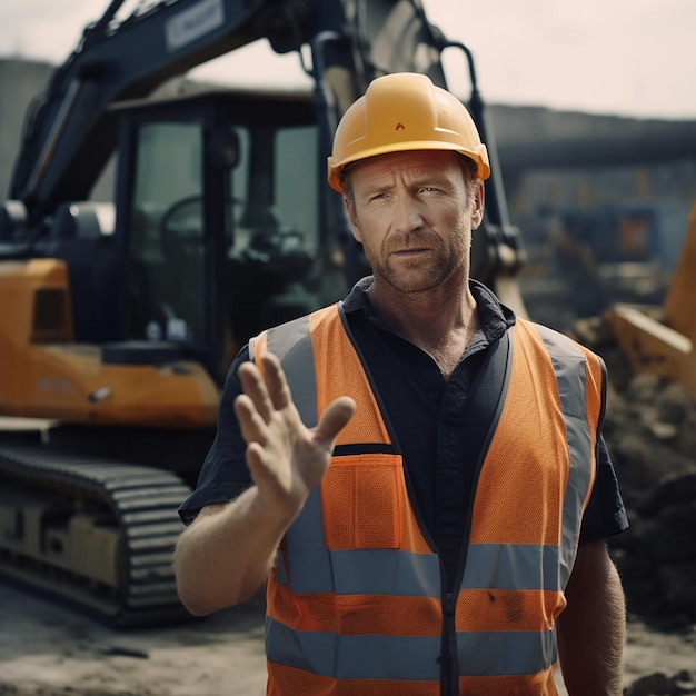 Photo construction foreman talking to excavator operator