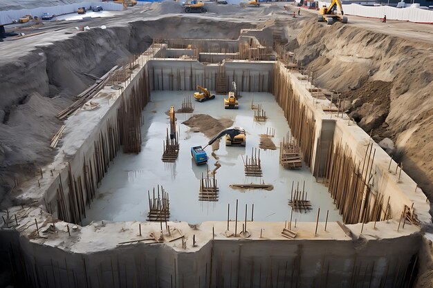 Construction of the foundation of a multistorey building in the city