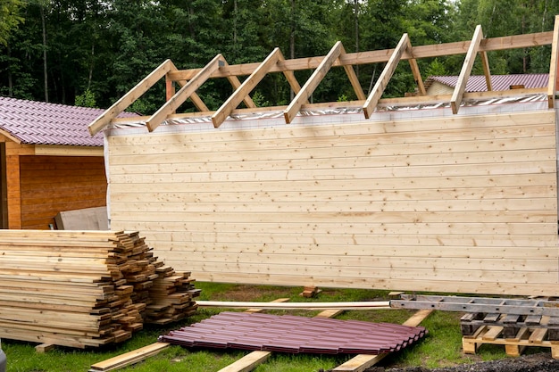 Construction of a frame house Timber frame house new build roof