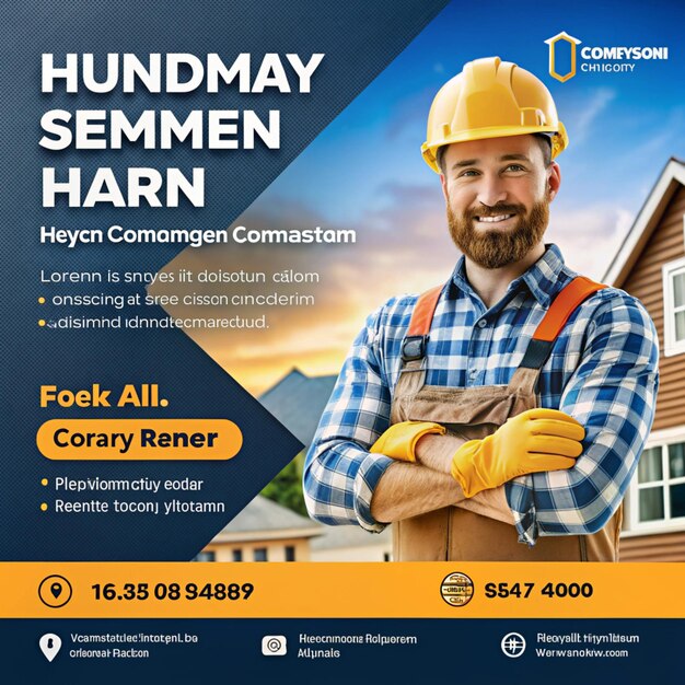 Photo construction handyman home repair flyer social media post and web banner post