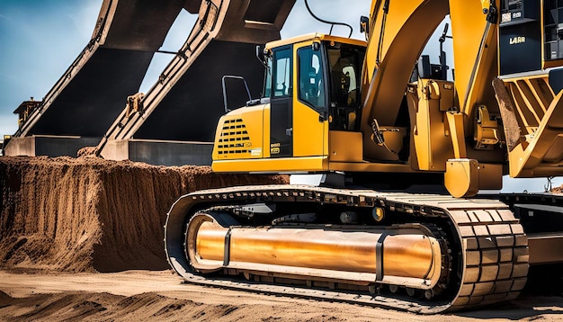 Photo construction heavy equipment on the site on a sunny da