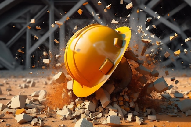 a construction helmet fall in a construction site