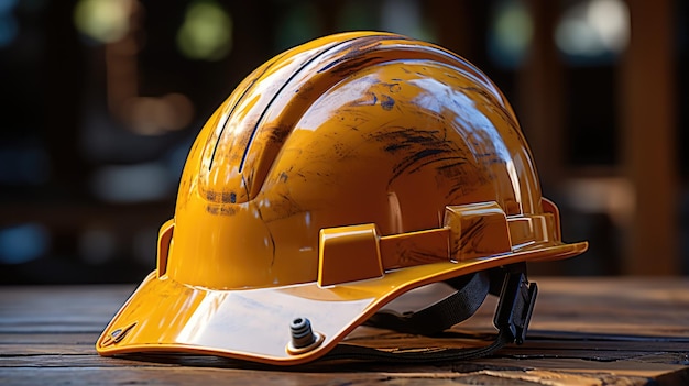 construction helmet on a wooden white tail