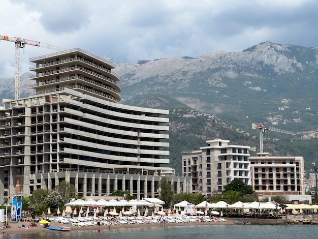 Construction of highrise hotels near the beach by the sea