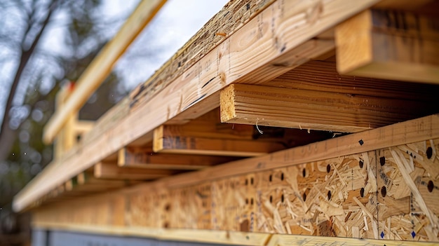 Photo an under construction house has joist framework features plywood gutter holders soff generative ai