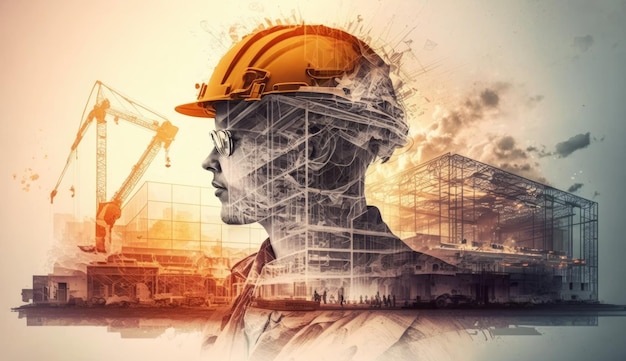 Construction professionals using digital tools and modern equipment Generative AI