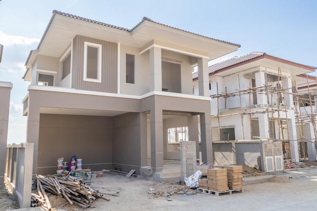 Construction residential new house in progress at building site housing estate development