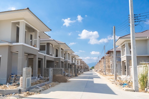 Construction residential new house in progress at building site housing estate development