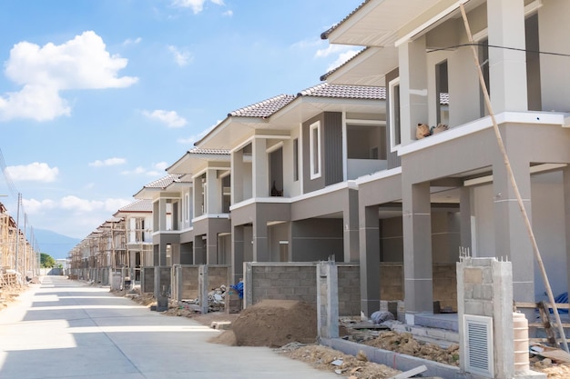 Construction residential new house in progress at building site housing estate development