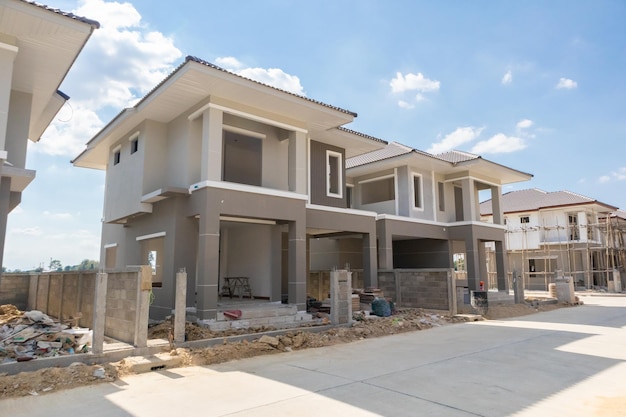 Construction residential new house in progress at building site housing estate development