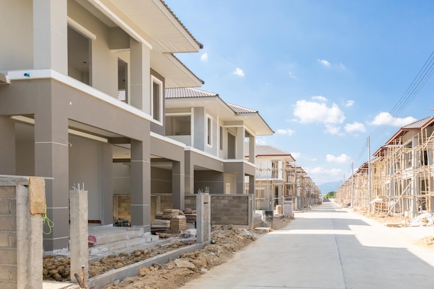 Construction residential new house in progress at building site housing estate development