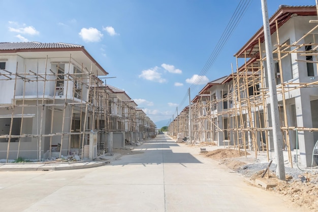 Construction residential new house in progress at building site housing estate development