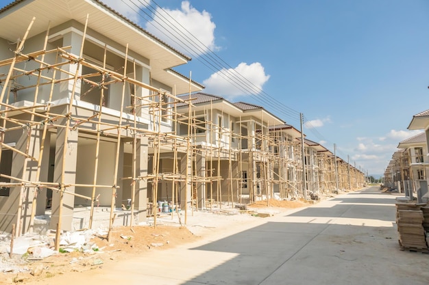 Construction residential new house in progress at building site housing estate development