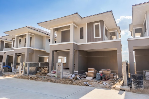 Construction residential new house in progress at building site housing estate development