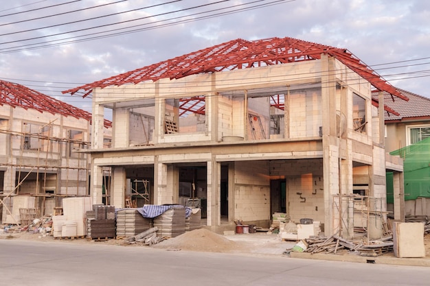 Construction residential new house in progress at building site